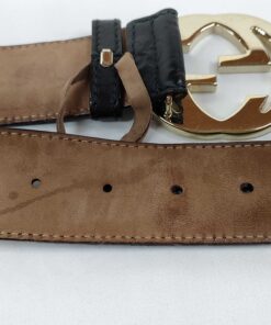 Gucci Black Guccissima Leather Gold Interlocking G Icon Belt size 80-32 - Image 4
