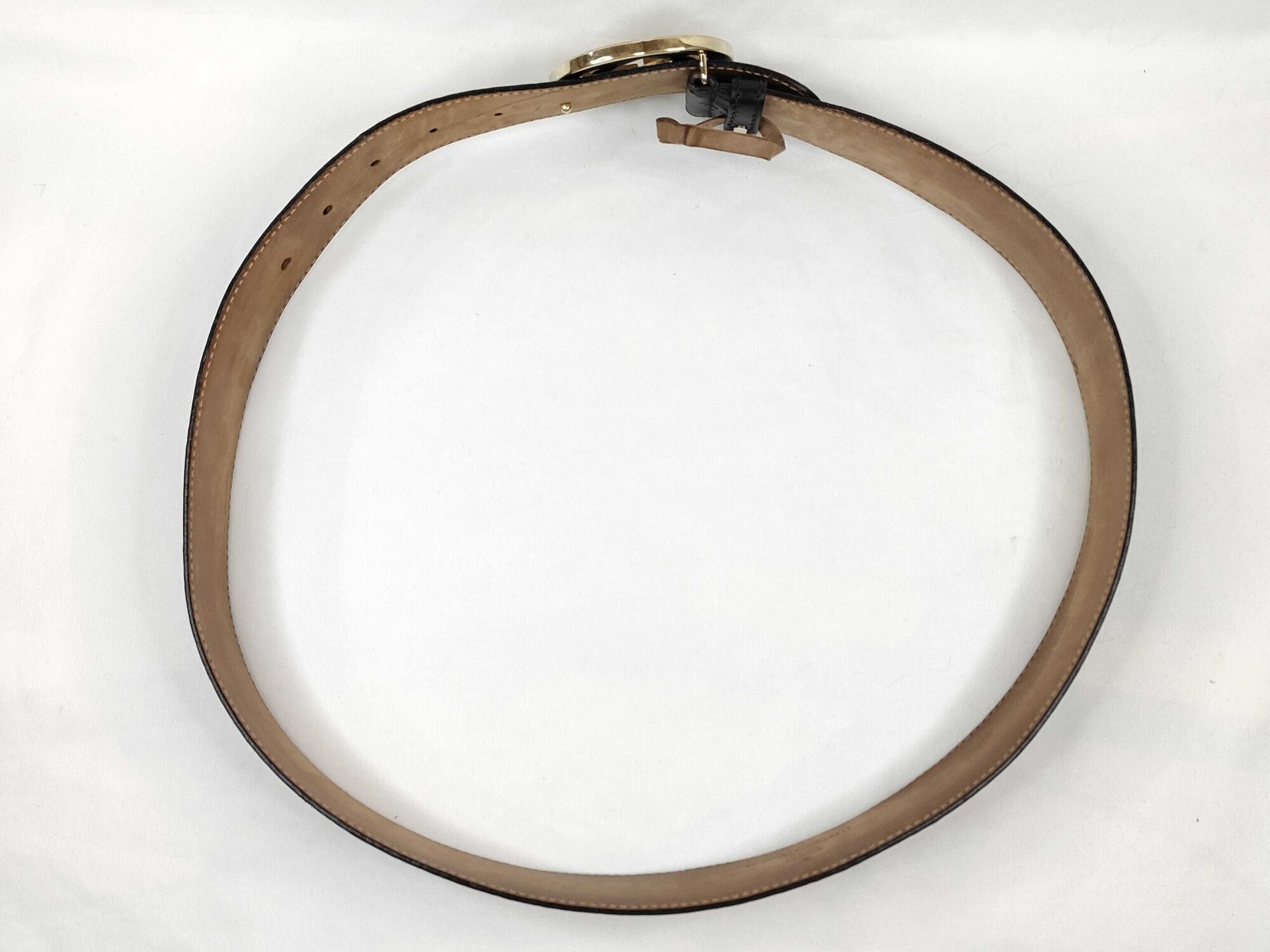 Gucci Black Guccissima Leather Gold Interlocking G Icon Belt size 80-32 - Image 3
