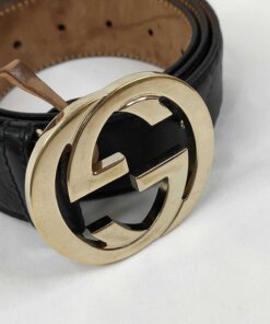 Alternative view of Gucci Black Guccissima Leather Gold Interlocking G Icon Belt size 80-32