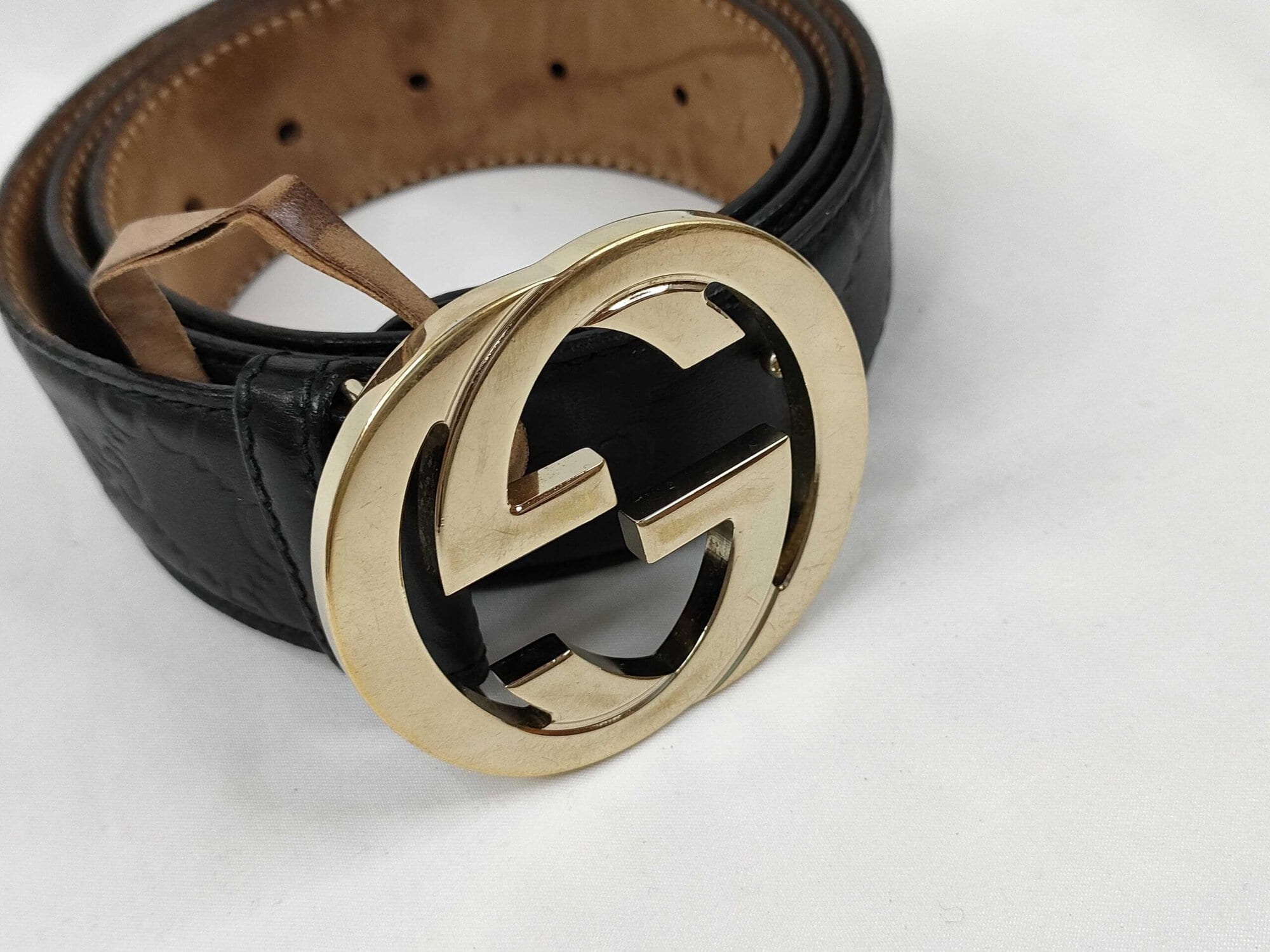 Gucci Black Guccissima Leather Gold Interlocking G Icon Belt size 80-32 - Image 2