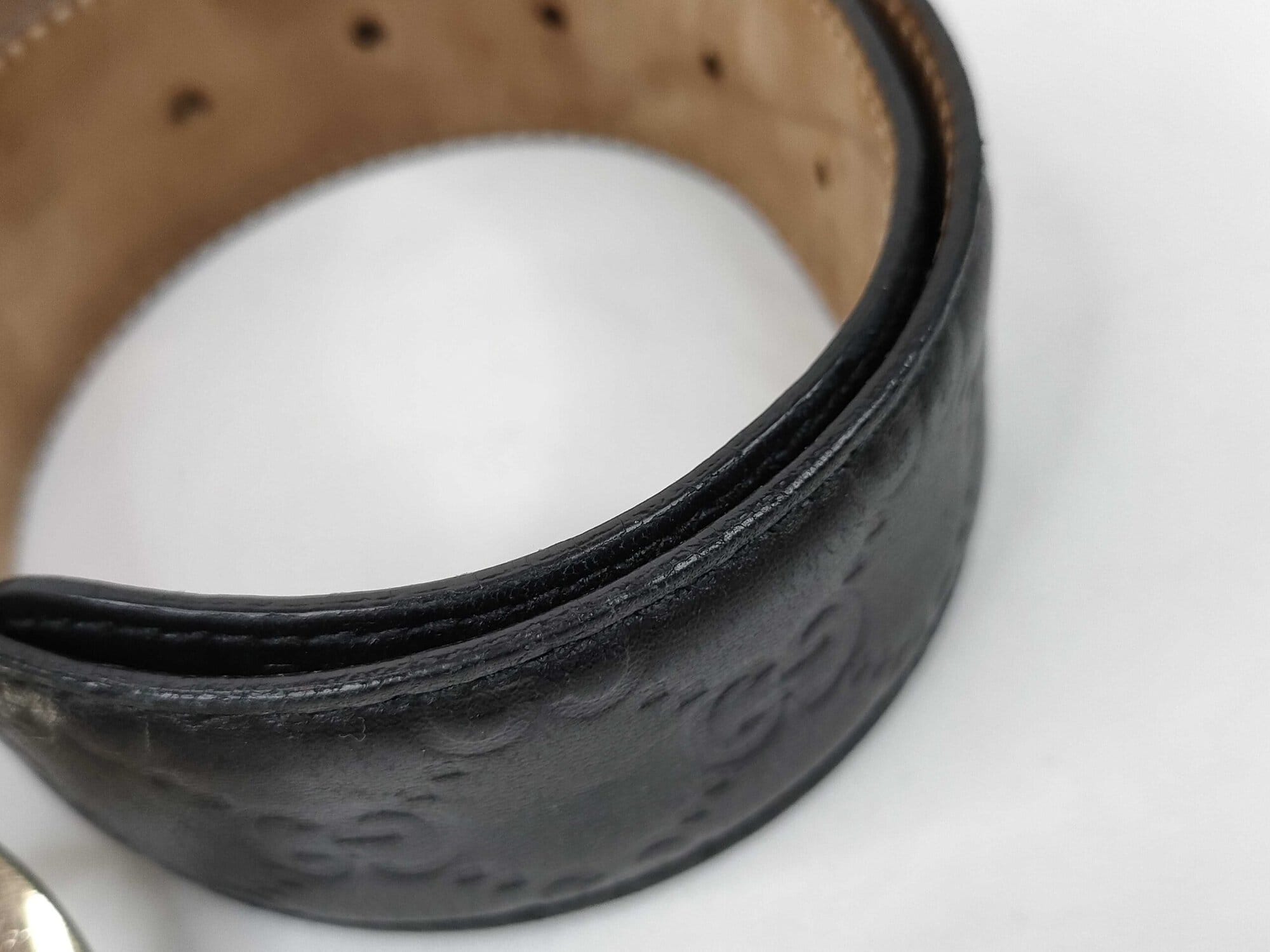 Gucci Black Guccissima Leather Gold Interlocking G Icon Belt size 80-32 - Image 7