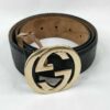 Gucci Black Guccissima Leather Gold Interlocking G Icon Belt size 80-32