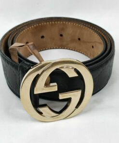Gucci Black Guccissima Leather Gold Interlocking G Icon Belt size 80-32