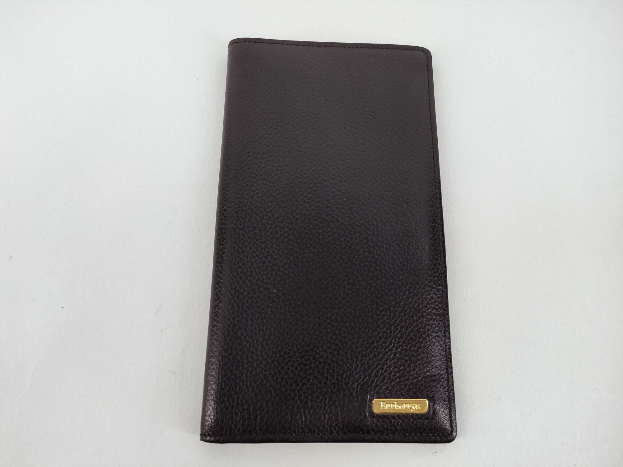 Burberry Black Grained Leather Gold Plate Long Flap Wallet