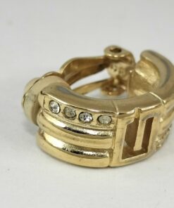 Vintage Givenchy Gold Plated Crystal G Logo Half Hoop Clip-On Earrings - Image 7