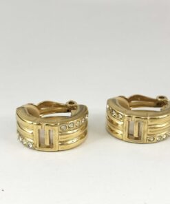 intage Givenchy Gold Plated Crystal G Logo Half Hoop Clip-On Earrings