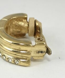 Vintage Givenchy Gold Plated Crystal G Logo Half Hoop Clip-On Earrings - Image 10