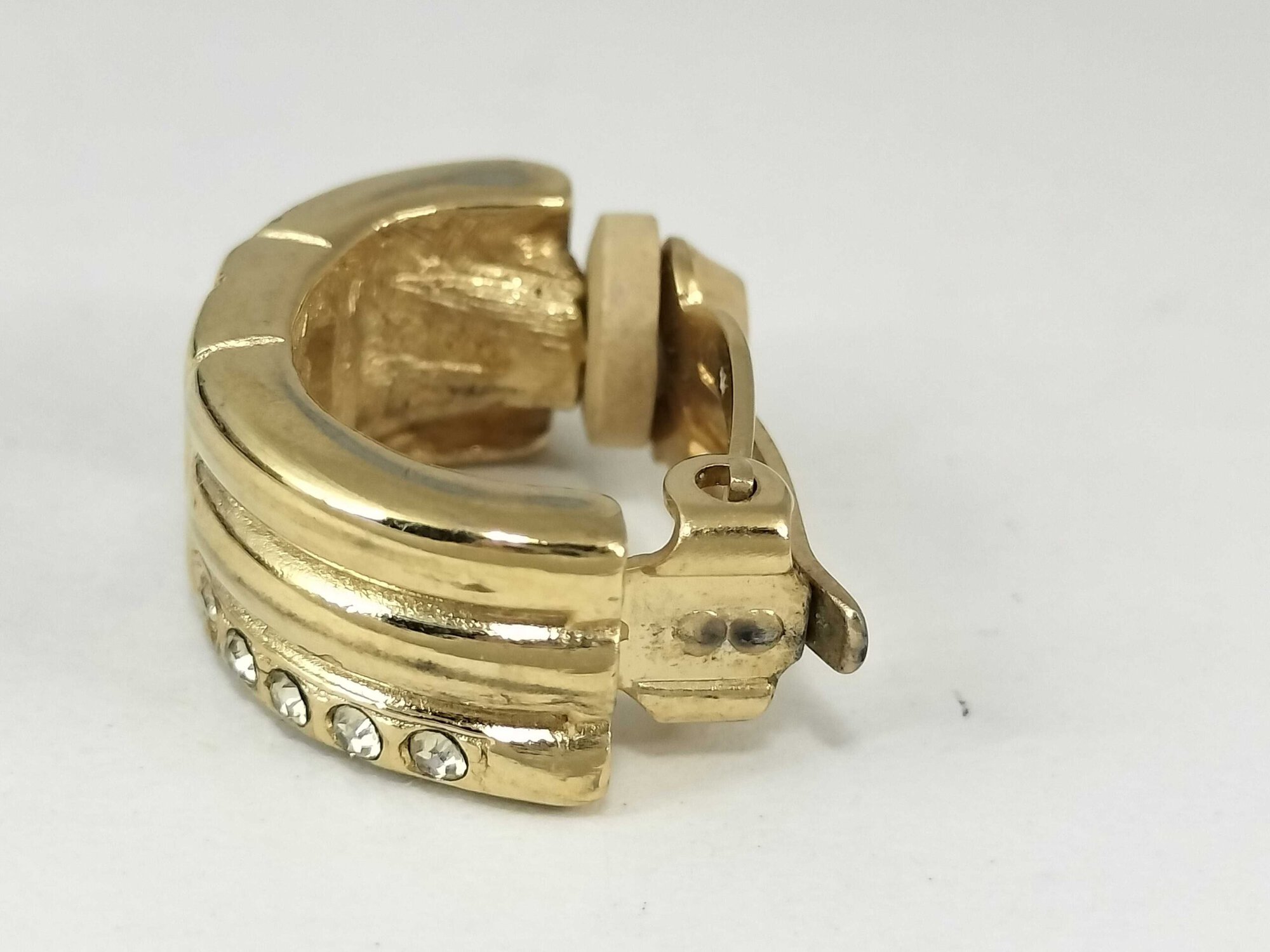 Vintage Givenchy Gold Plated Crystal G Logo Half Hoop Clip-On Earrings - Image 10