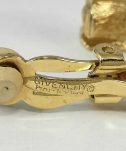 Vintage Givenchy Gold Plated Crystal G Logo Half Hoop Clip-On Earrings - Image 5