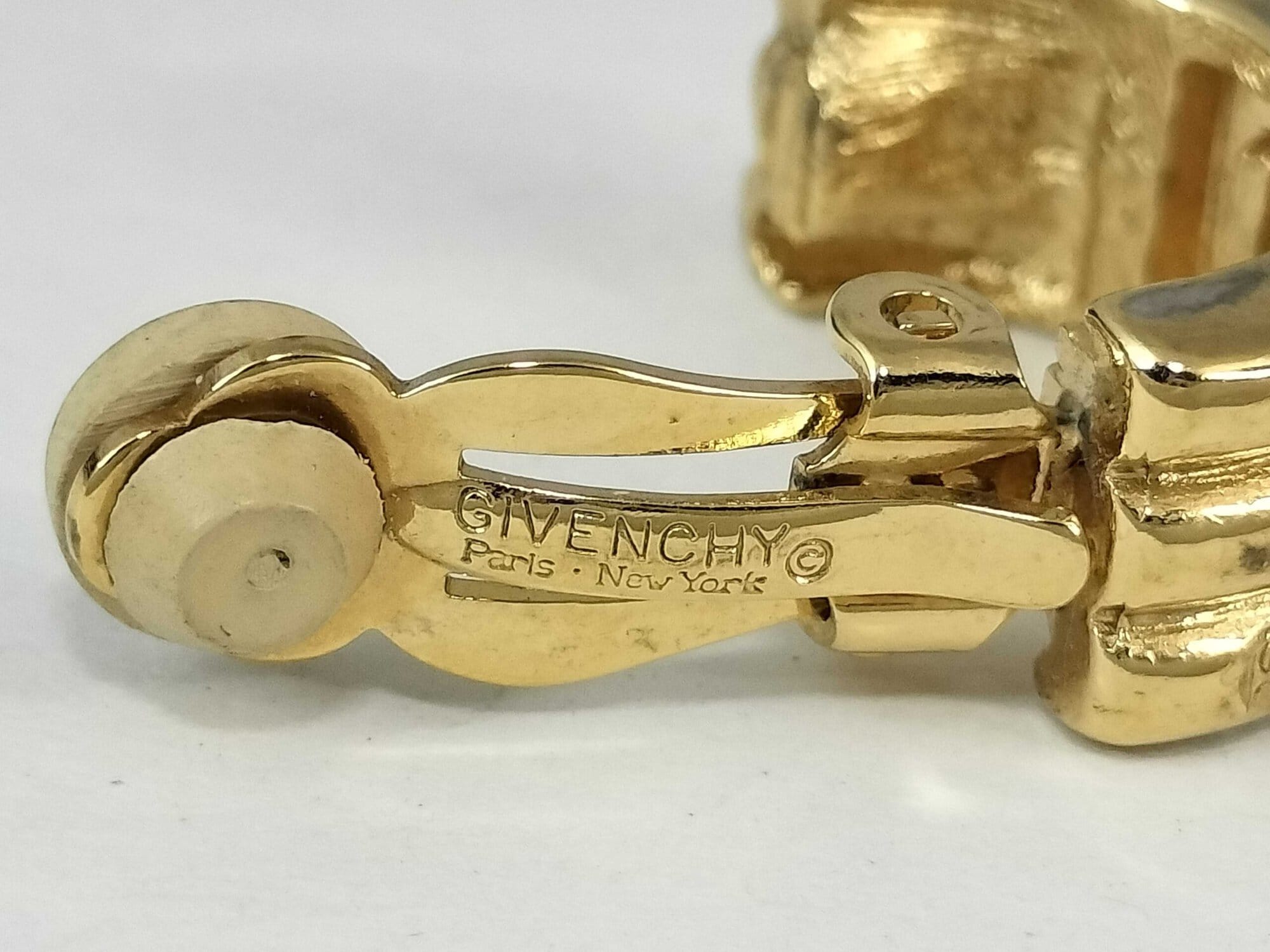 Vintage Givenchy Gold Plated Crystal G Logo Half Hoop Clip-On Earrings - Image 5