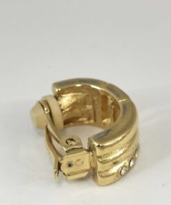 Vintage Givenchy Gold Plated Crystal G Logo Half Hoop Clip-On Earrings - Image 9