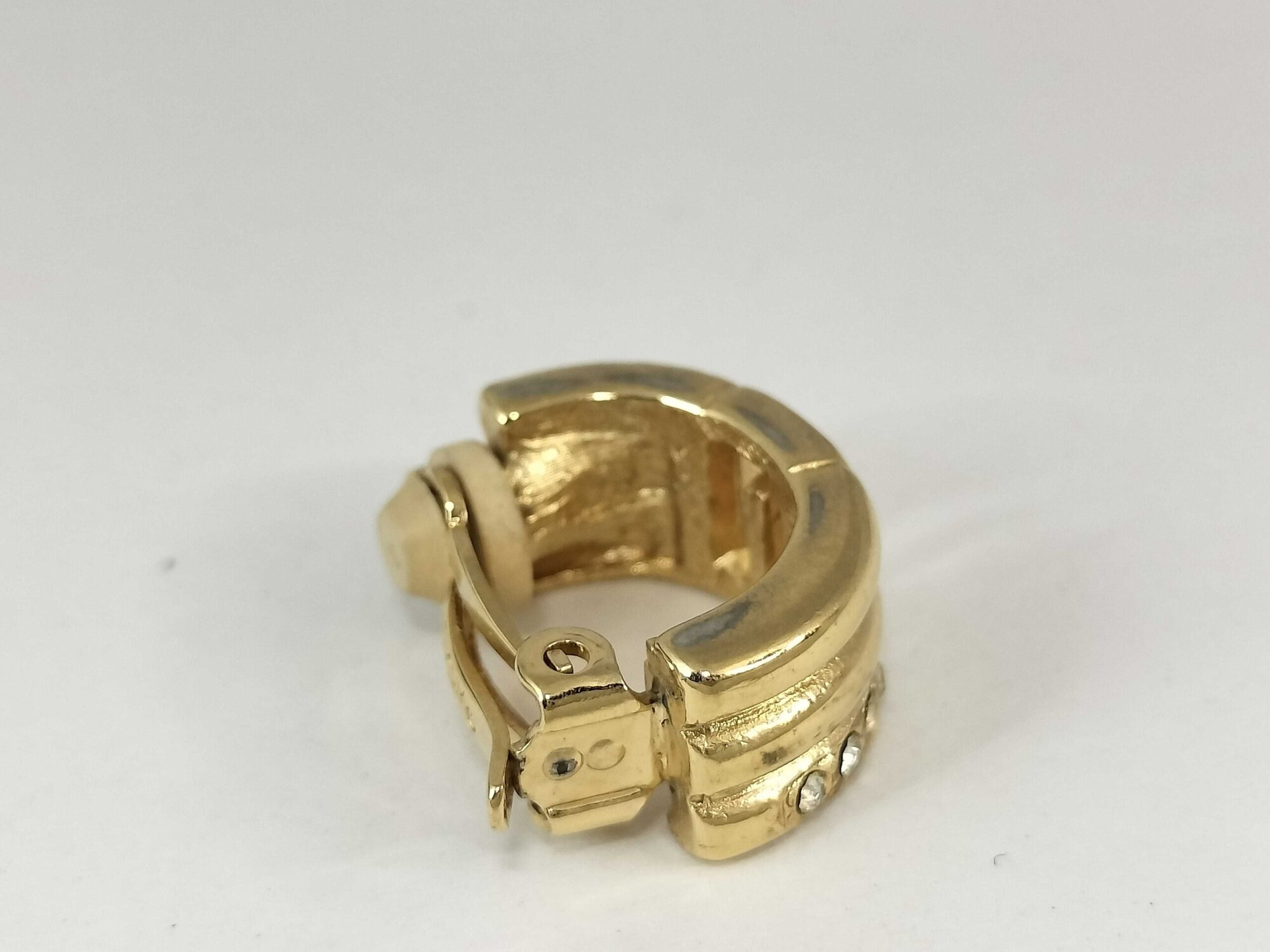 Vintage Givenchy Gold Plated Crystal G Logo Half Hoop Clip-On Earrings - Image 9