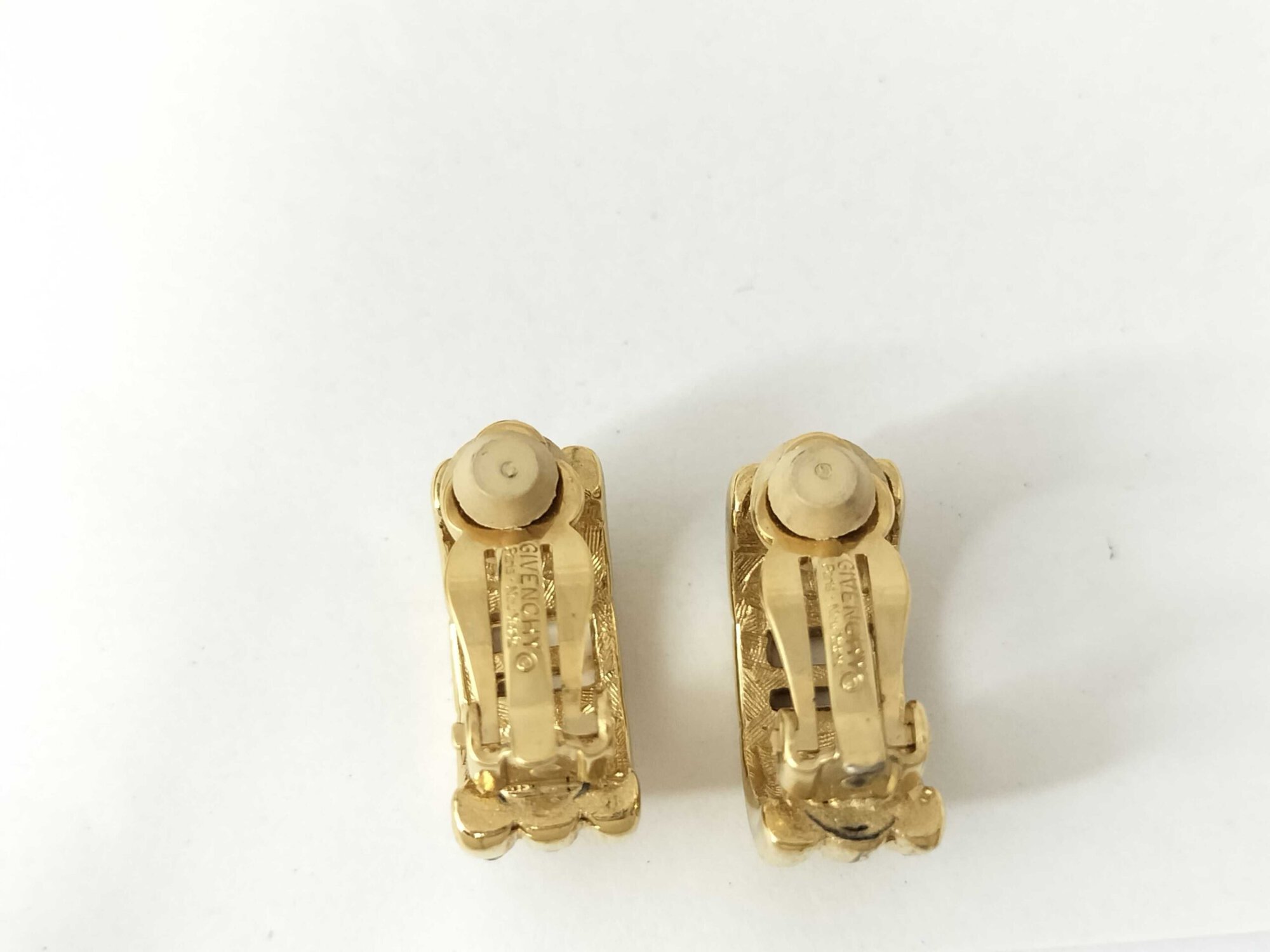 Vintage Givenchy Gold Plated Crystal G Logo Half Hoop Clip-On Earrings - Image 2