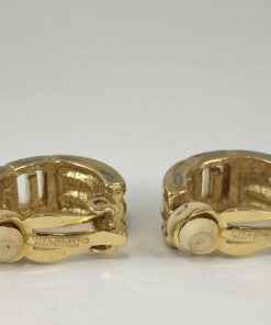 Vintage Givenchy Gold Plated Crystal G Logo Half Hoop Clip-On Earrings - Image 3