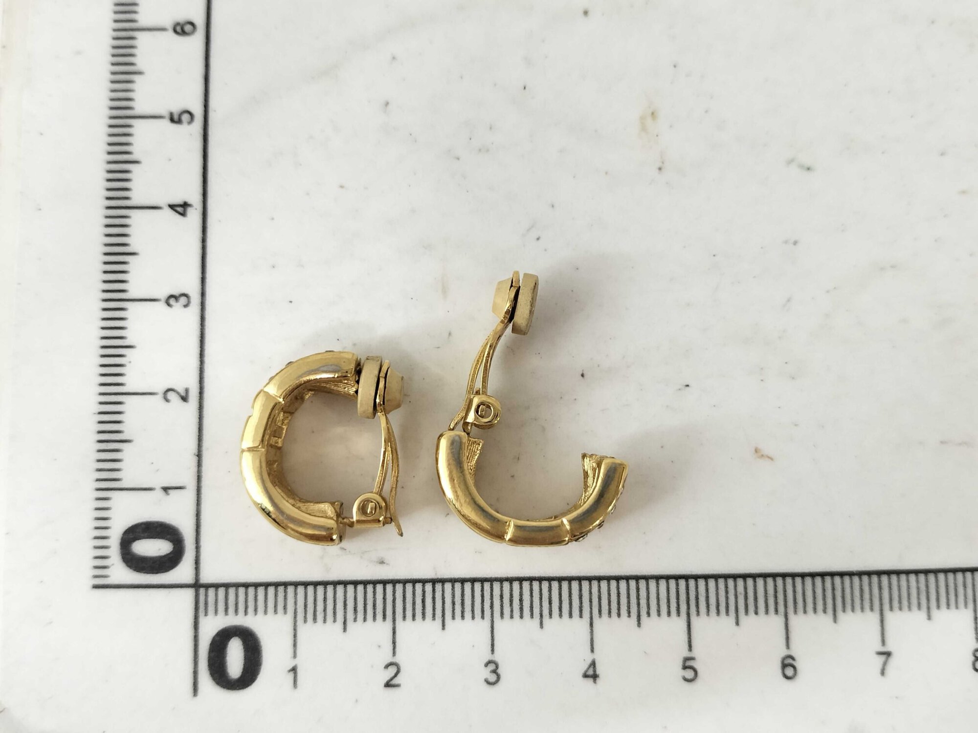 Vintage Givenchy Gold Plated Crystal G Logo Half Hoop Clip-On Earrings - Image 6