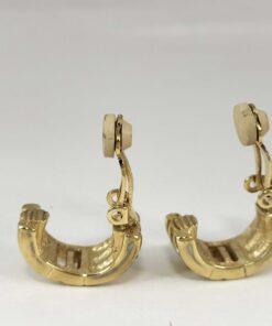 Vintage Givenchy Gold Plated Crystal G Logo Half Hoop Clip-On Earrings - Image 4