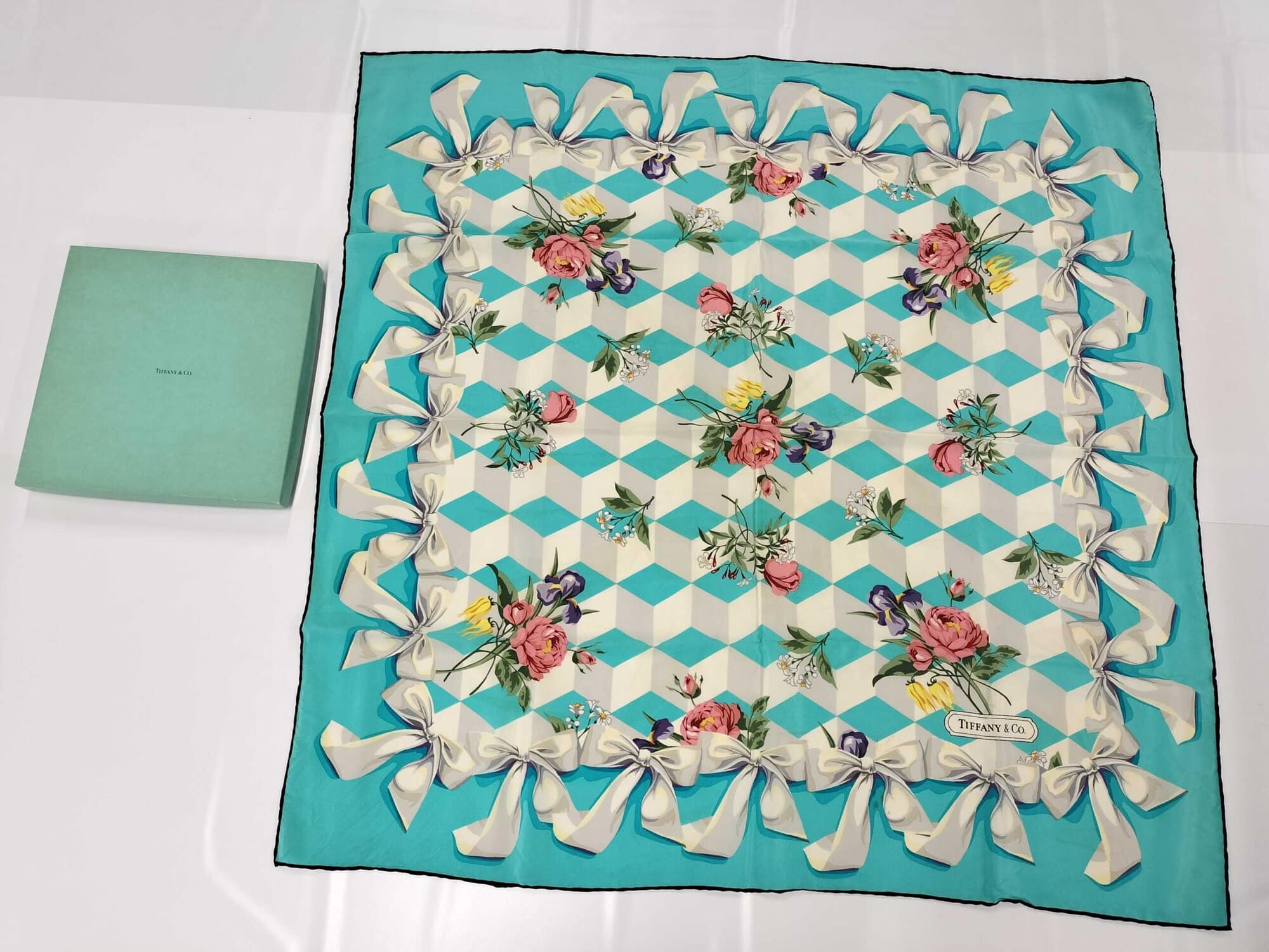 Tiffany & Co. Floral Ribbon 3D Cube Silk Square Scarf