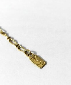 Vintage Yves Saint Laurent Gold Tone Hammered Round Cutout YSL Logo Pendant Necklace - Image 9