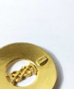 Vintage Yves Saint Laurent Gold Tone Hammered Round Cutout YSL Logo Pendant Necklace - Image 7