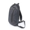Three-quarter front view of Coach black nylon and leather sling pack