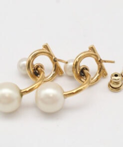 Salvatore Ferragamo Gold-Tone Gancini Double Pearl Jacket Earrings - Image 2