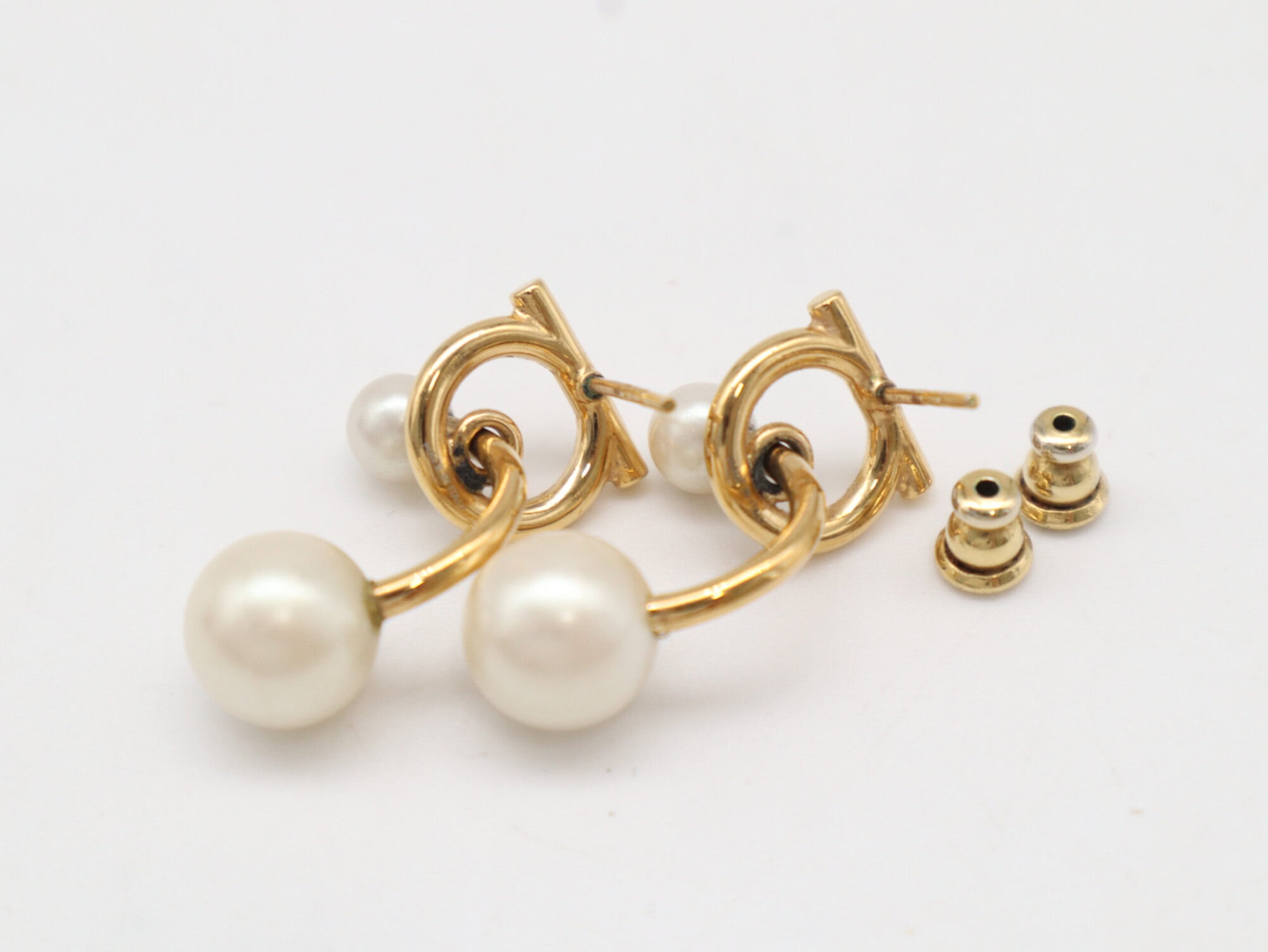 Salvatore Ferragamo Gold-Tone Gancini Double Pearl Jacket Earrings - Image 2