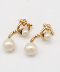Salvatore Ferragamo Gold-Tone Gancini Double Pearl Jacket Earrings