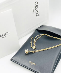 (13427_0187) CELINE Solitaire Sparkle Triomphe Rhinestone Necklace Gold Necklace - Image 6