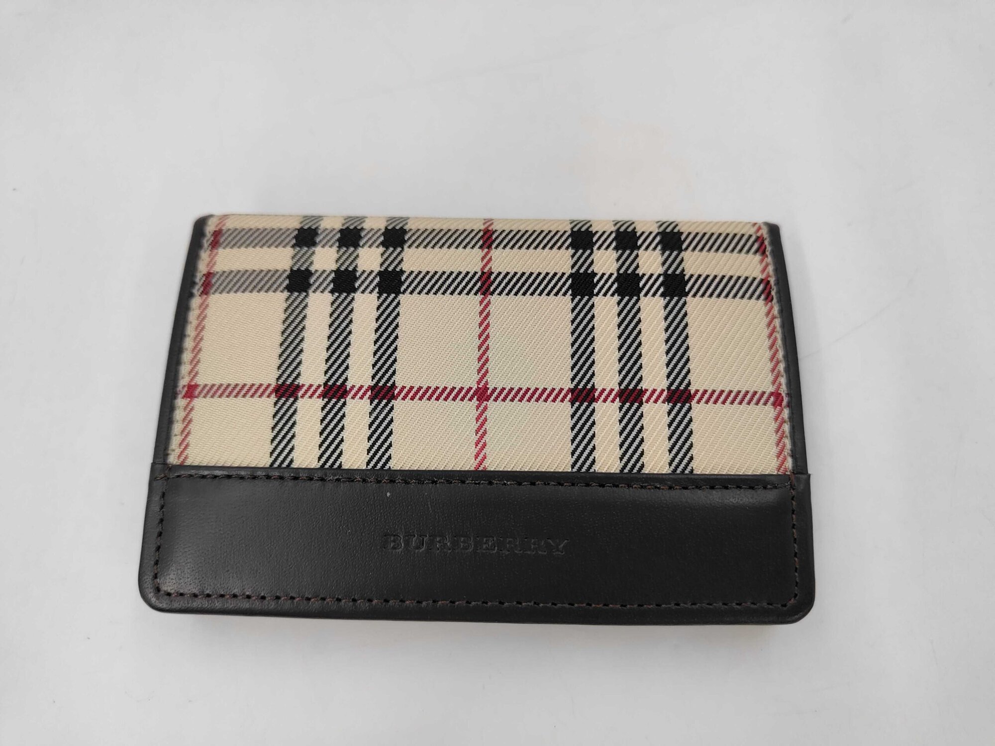 Burberry Nova Check Canvas and Dark Brown Leather Folding ID Card Case