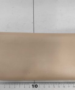 Back exterior of powder pink Fendi long wallet displayed flat against measuring grid.