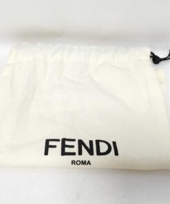 Cream cotton drawstring dust bag featuring printed black FENDI ROMA logo.