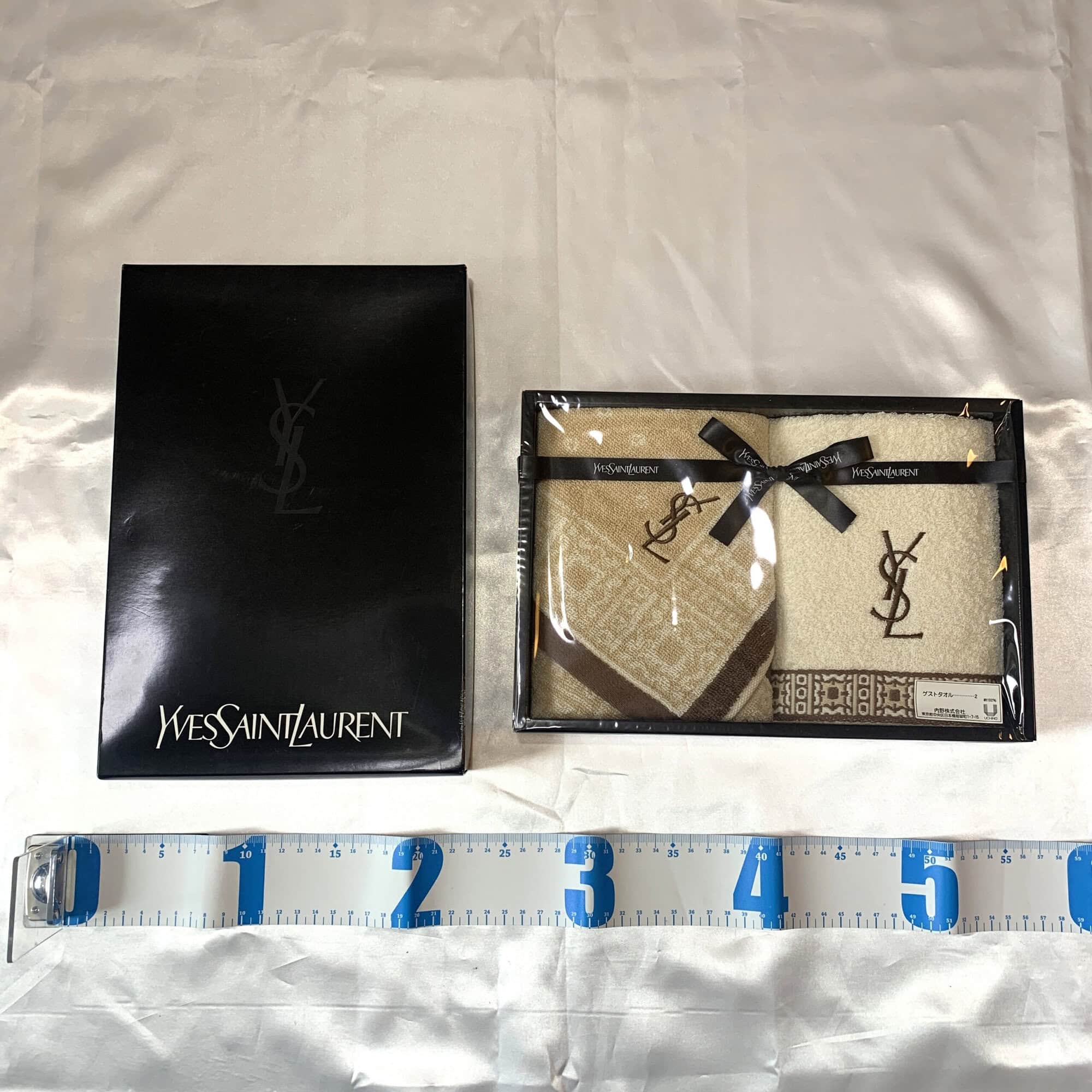 Yves Saint Laurent Embroidered Monogram 2-Piece Guest Towel Set in Box, additional view 2
