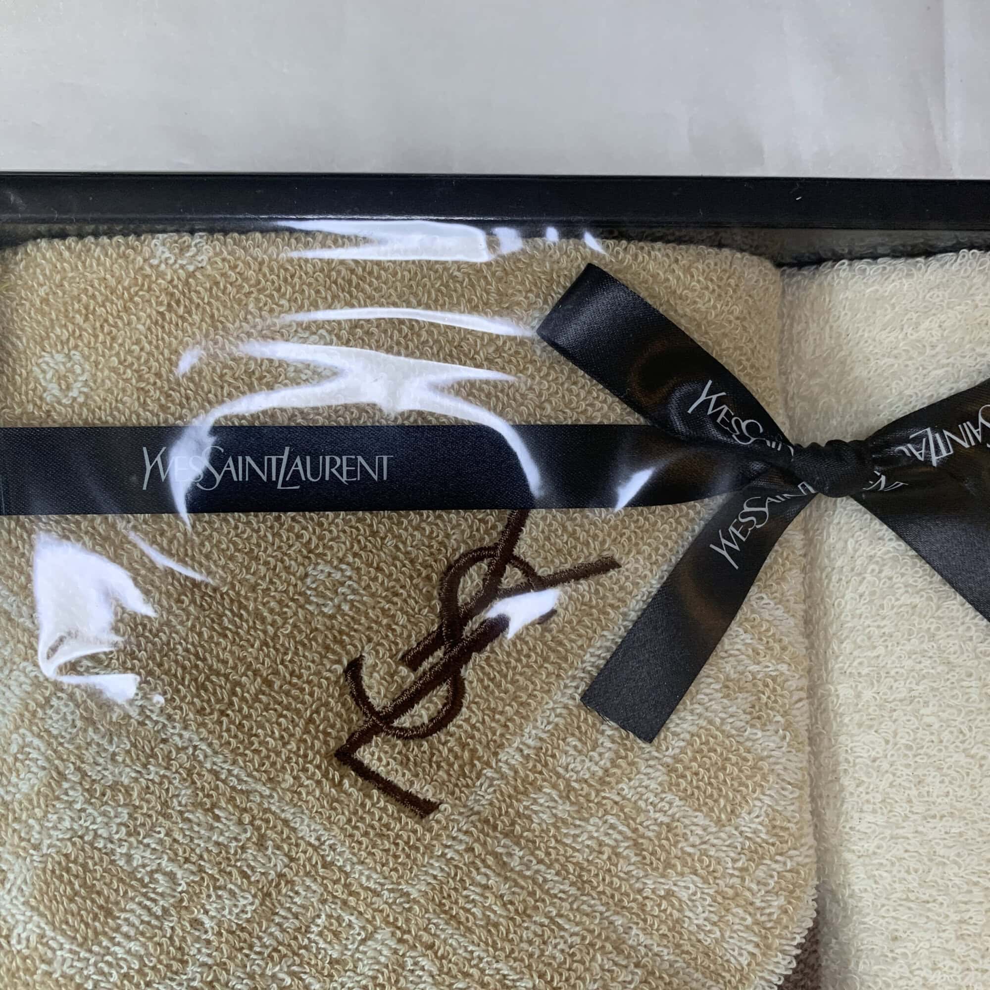 Yves Saint Laurent Embroidered Monogram 2-Piece Guest Towel Set in Box, additional view 3