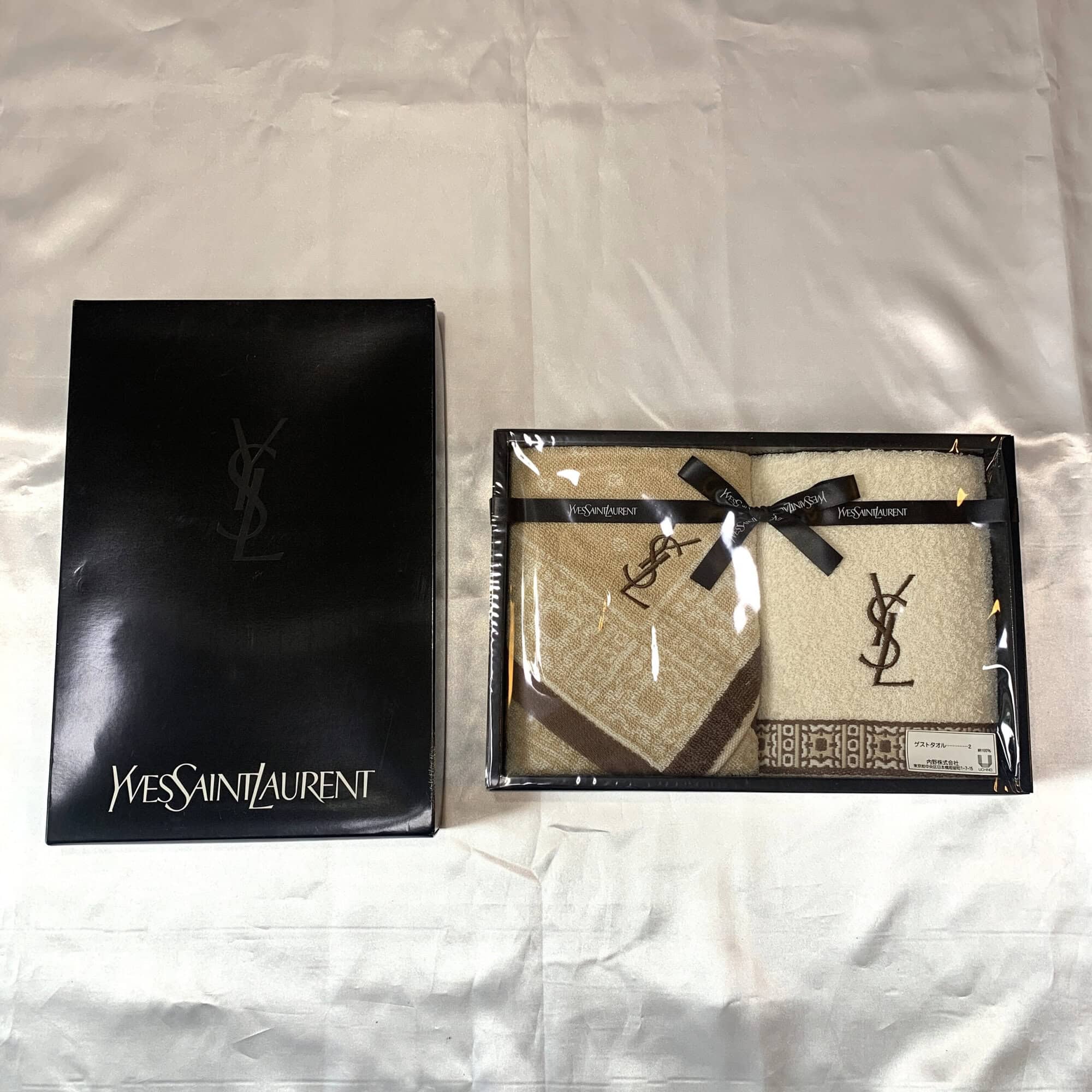 Yves Saint Laurent Embroidered Monogram 2-Piece Guest Towel Set in Box