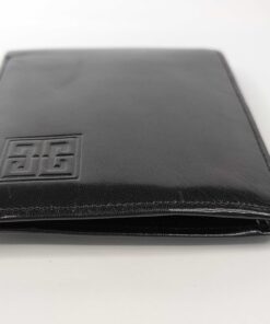 Bottom edge view of the folded Givenchy Monsieur black leather bifold wallet
