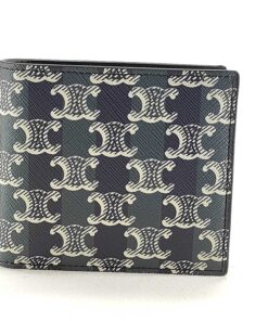 Celine Triomphe Canvas Bifold Wallet in black coated canvas shown folded upright.