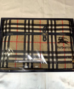 Burberrys Nova Check bath towel folded inside navy presentation box with ribbon