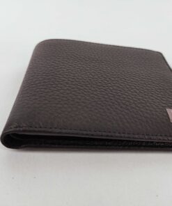 Top edge profile of closed Dunhill Black grained leather wallet.