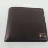 Dunhill dblack grained leather bifold wallet front exterior with corner logo plaque.