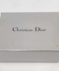 Christian Dior silver-tone presentation box with black printed logo on the lid.