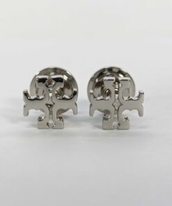 Front view of Tory Burch silver-tone Double T logo stud earrings