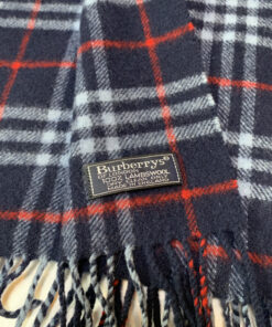 Burberrys Navy Blue Check 100% Lambswool Fringed Scarf, additional view 5