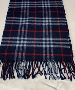 Burberrys Navy Blue Check 100% Lambswool Fringed Scarf, additional view 4