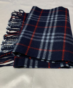 Burberrys Navy Blue Check 100% Lambswool Fringed Scarf, additional view 3