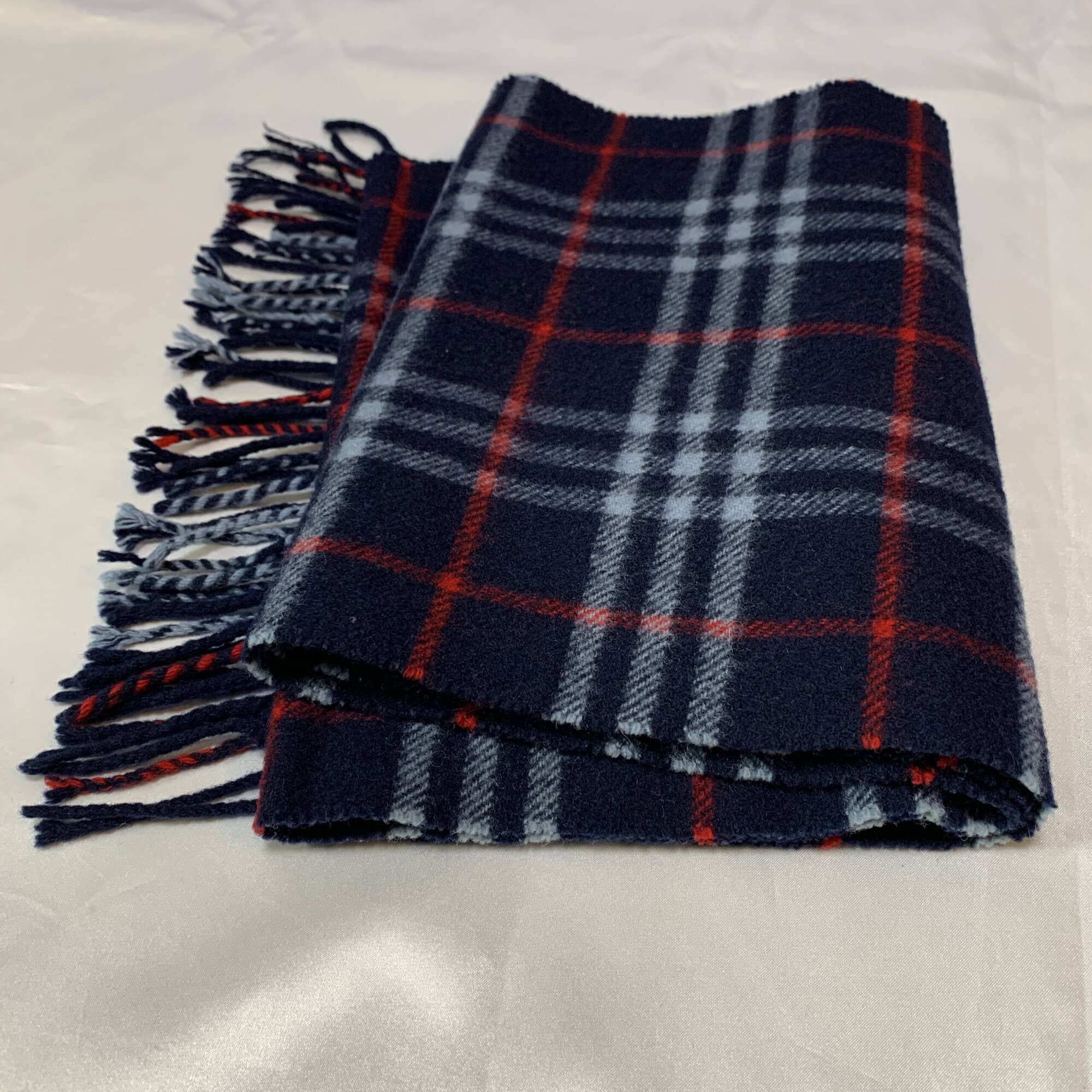 Burberrys Navy Blue Check 100% Lambswool Fringed Scarf, additional view 3