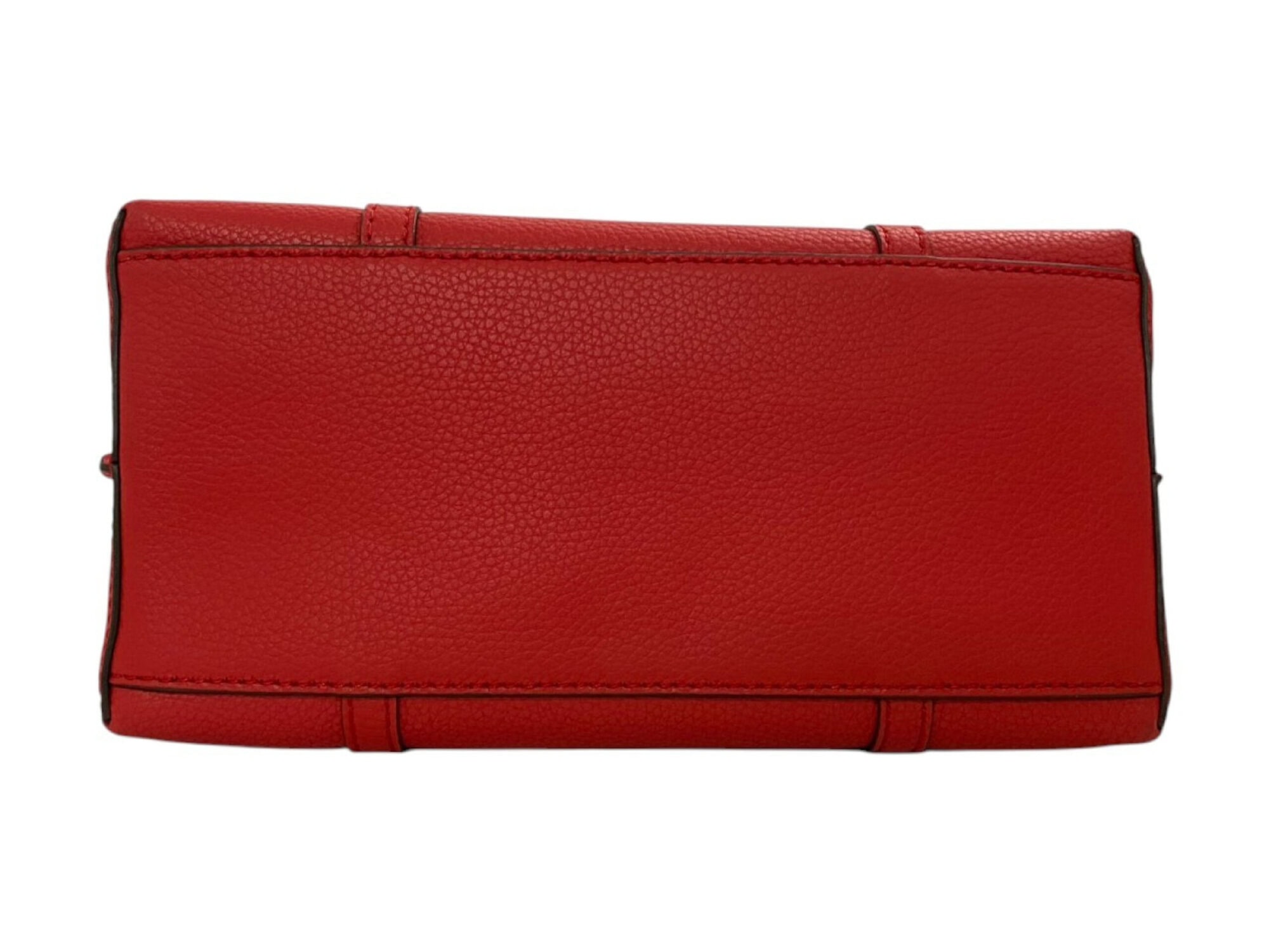 Flat rectangular bottom base panel of Tory Burch red pebbled leather tote bag