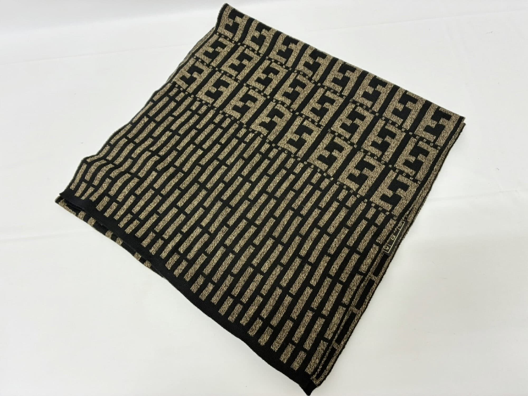 Fendi Mare Zucca Monogram & Stripe Knit Scarf Brown Black