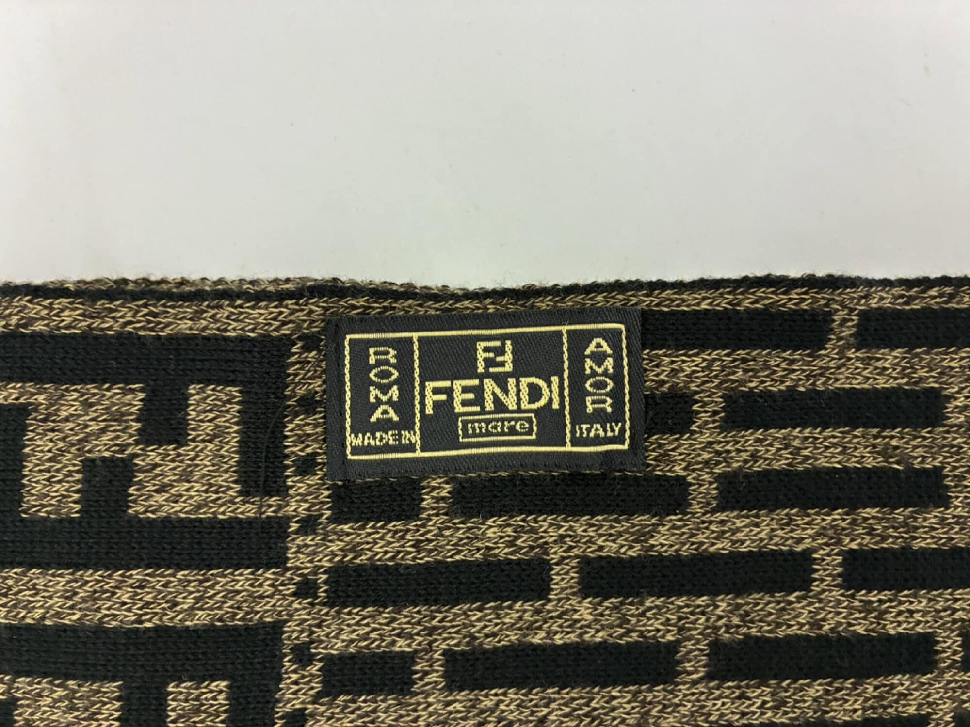Fendi Mare Zucca Monogram & Stripe Knit Scarf Brown Black, additional view 4