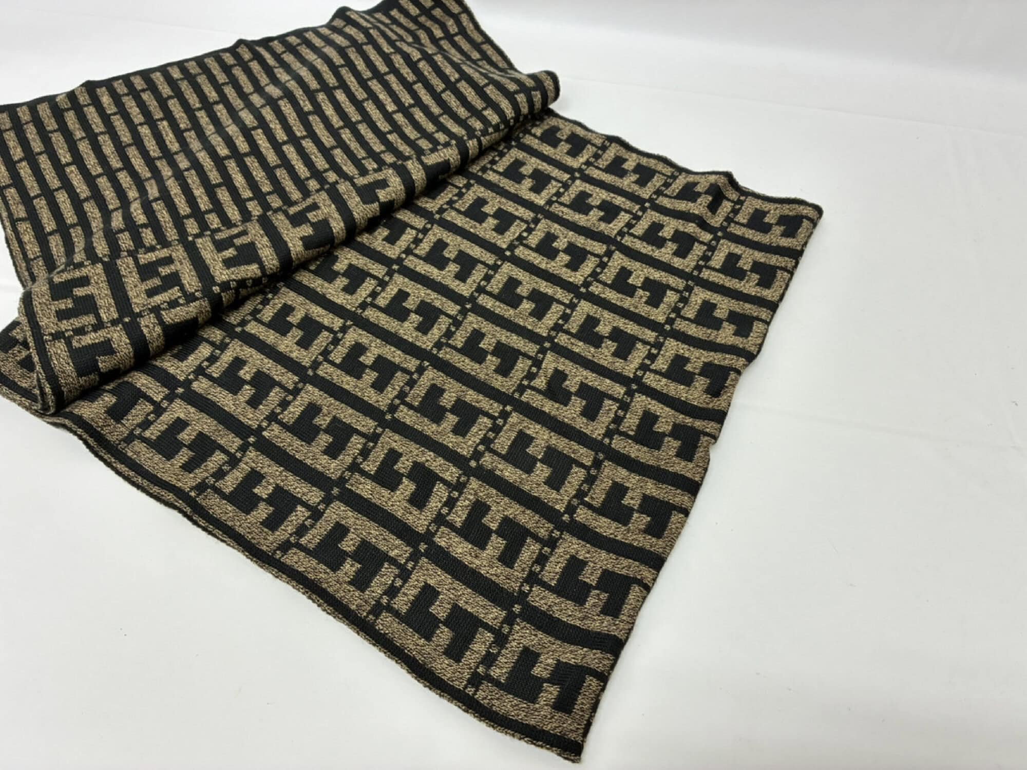 Fendi Mare Zucca Monogram & Stripe Knit Scarf Brown Black, additional view 3