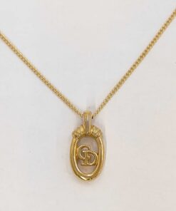 Christian Dior Gold Plated Interlocking CD Logo Oval Medallion Pendant Necklace